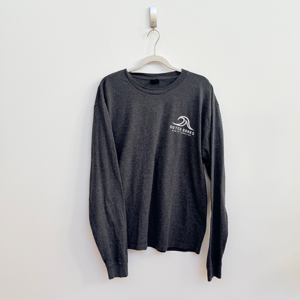 Outer Banks North Carolina Graphic Long Sleeve Tee Gray Wave Logo Shirt - Picture 7 of 8